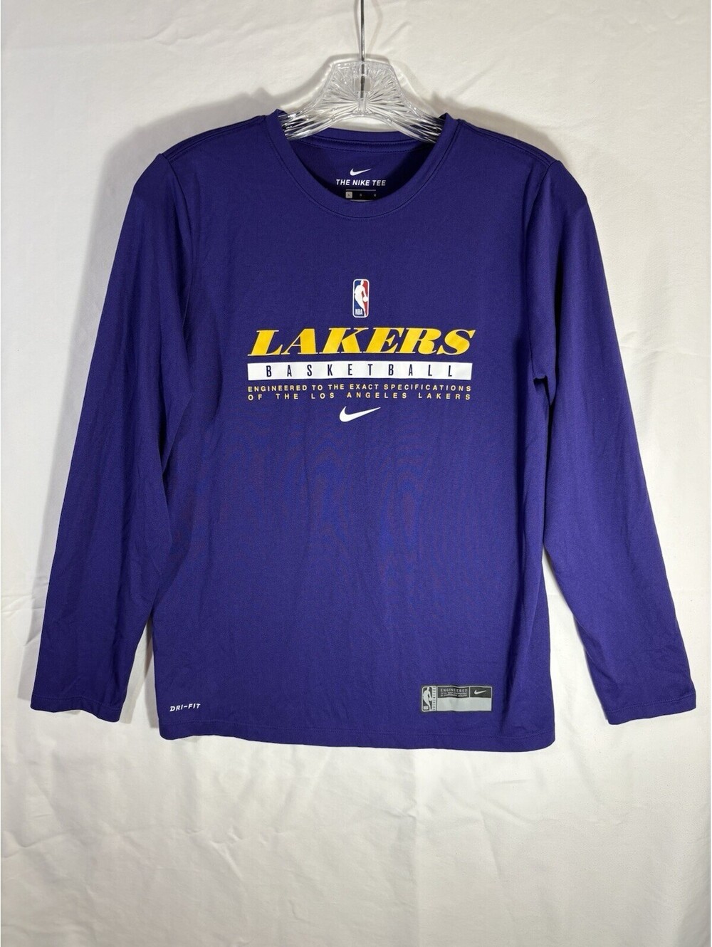 Nike Dri-FIT Lakers Long Sleeve Shirt Youth Large 14-16 Purple NBA Basketball